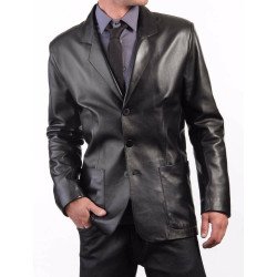 Men's Leather Blazer Genuine Soft Lambskin Three Button Blazer Jacket Coat