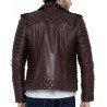 URBAN Men's Lambskin Leather Jacket Motorcycle Biker Stylish Quilted Brown Coat