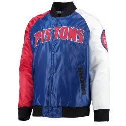 Pistons Tricolor Satin Varsity Jacket