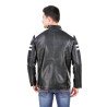 Men's Biker Leather Jacket White Stripes on Sleeves