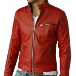 New Men's Red Biker Fashion Quilted Motorcycle Cafe Racer Leather Jacket