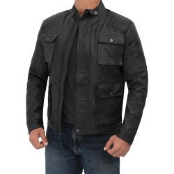New Mens Black Four Pocket Vintage Leather Jacket