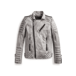 Smoke Grey Distressed Men's Leather Jacket