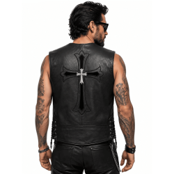 Chrome Hearts Black Cross Gothic Leather Vest