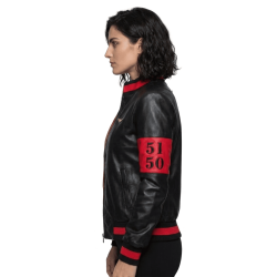 51 50 Bomber Black Red Leather Jacket Women