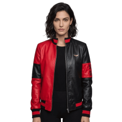 51 50 Bomber Black Red Leather Jacket Women
