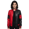 51 50 Bomber Black Red Leather Jacket Women