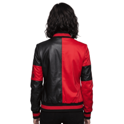 51 50 Bomber Black Red Leather Jacket Women