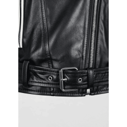 Women's Black White Two-Tone Leather Biker Jacket