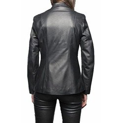 New Women's Genuine Lambskin Leather Slim Fit Cafe Racer Black Jacket Biker Coat